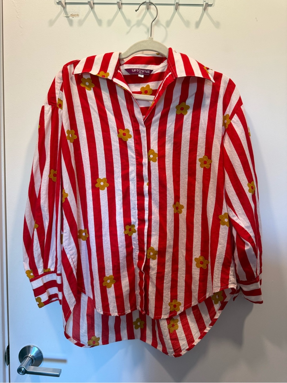 Uptownie Red & White Striped Floral Button-Up Shirt